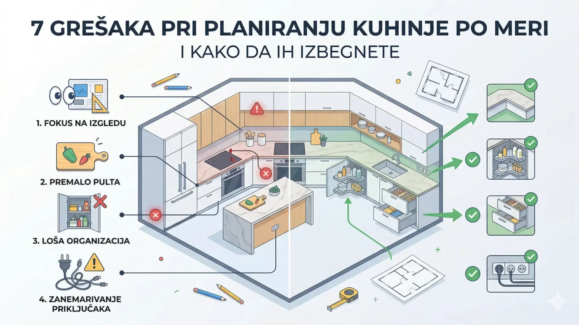 7 grešaka pri planiranju kuhinje po meri — DAN Küchen vodič